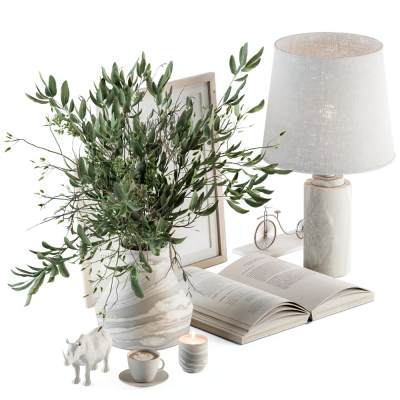 现代书籍花瓶绿植台灯摆件